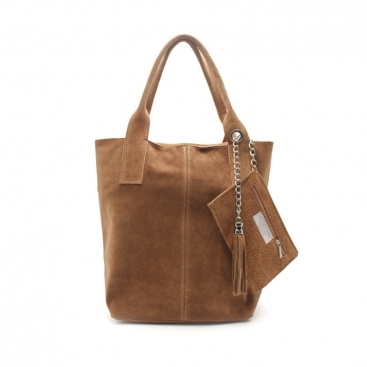 Bolso shopper camel de piel