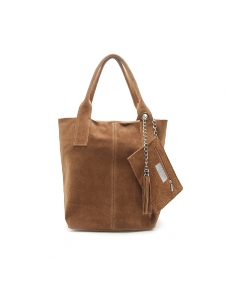 Bolso shopper camel de piel