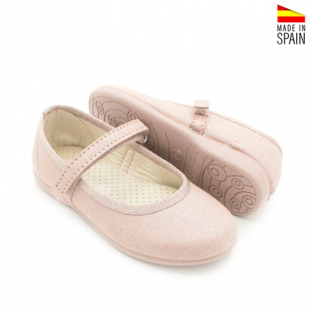 Merceditas Niña Rosa Tela y Cierre de Velcro