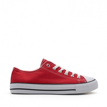 Zapatilla de lona roja unisex vista lateral