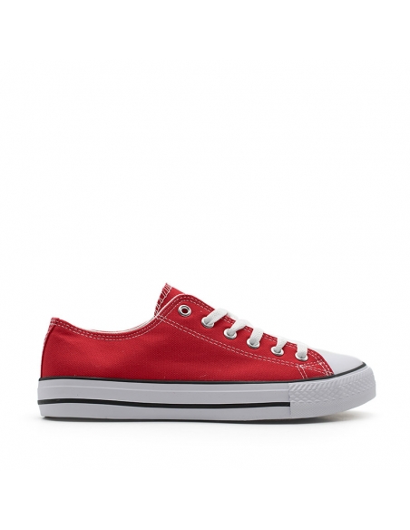Zapatilla de lona roja unisex vista lateral