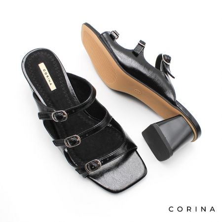 Sandalia hebillas negra con tacón ancho