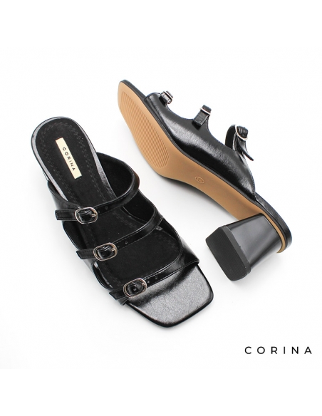 Sandalia hebillas negra con tacón ancho