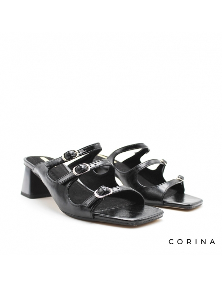 Sandalias Negras Tacon Ancho