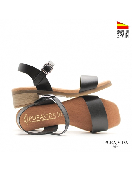 sandalias negra tacon bajo