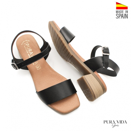 sandalia negra tacon bajo