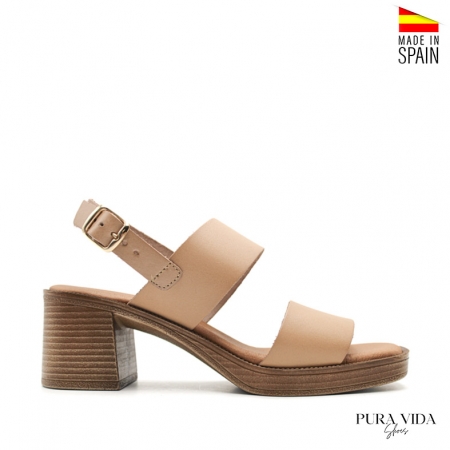 Sandalias piel beige mujer