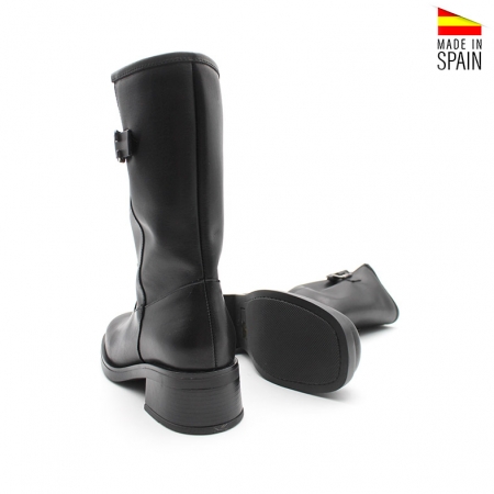 Botines Negras Mujer con Suela de Goma y Tacón Ancho