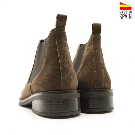 Botines de Piel Serraje Marrón Planos de Mujer con Elásticos