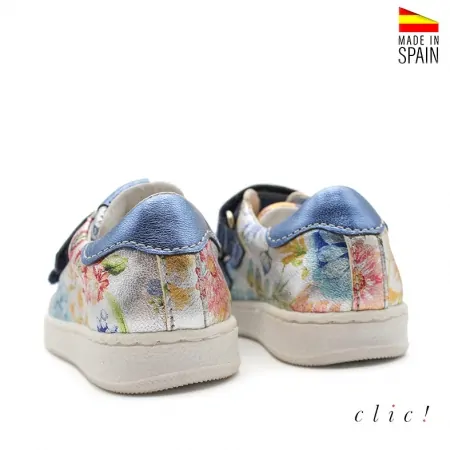 zapatillas flores azul piel