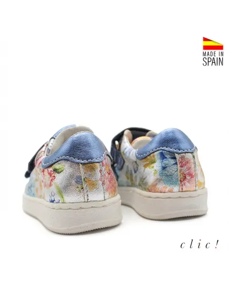zapatillas flores azul piel