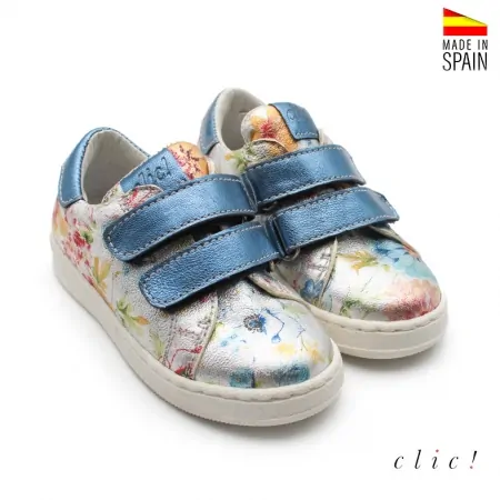 zapatillas flores azul velcros