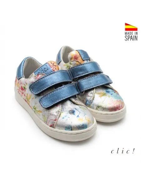 zapatillas flores azul velcros