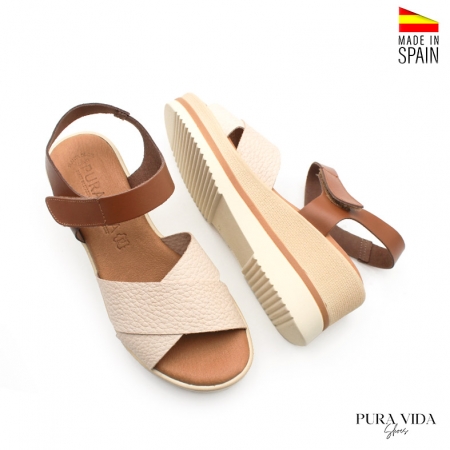 sandalias cuña de piel