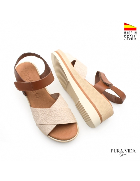 sandalias cuña de piel