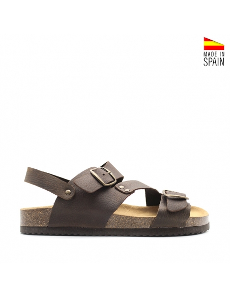 sandalia piel marrón hombre