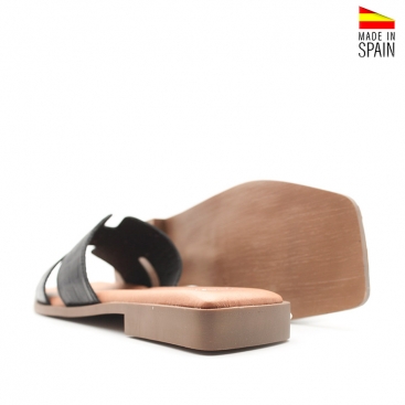 sandalias cocodrilo negras piel