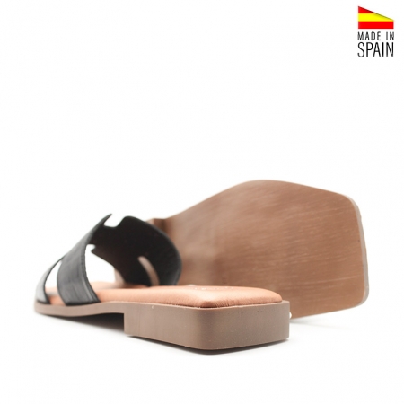 sandalias cocodrilo negras piel
