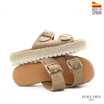 Sandalias Mujer Taupe Hebilla