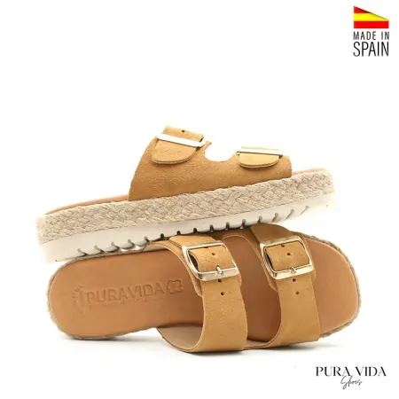 Sandalia doble Hebilla camel