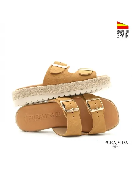 Sandalia doble Hebilla camel