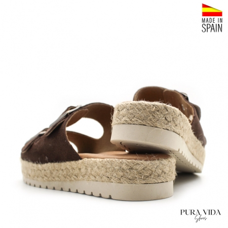 Sandalia Doble Tira Marrón Mujer