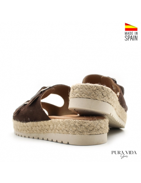 Sandalia Doble Tira Marrón Mujer