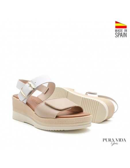 Sandalias blancas mujer con cuña