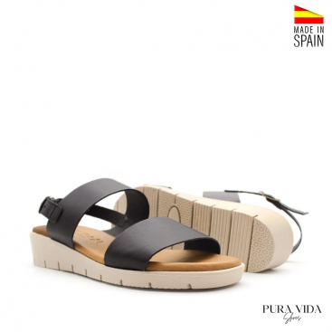 sandalias negras cuña baja​