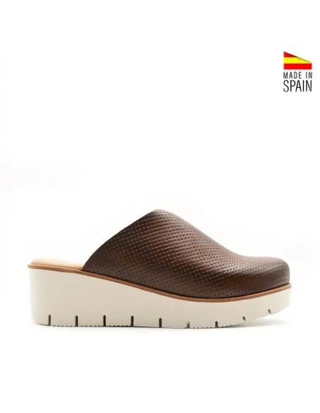 Zuecos Mujer Cuña Baja marron