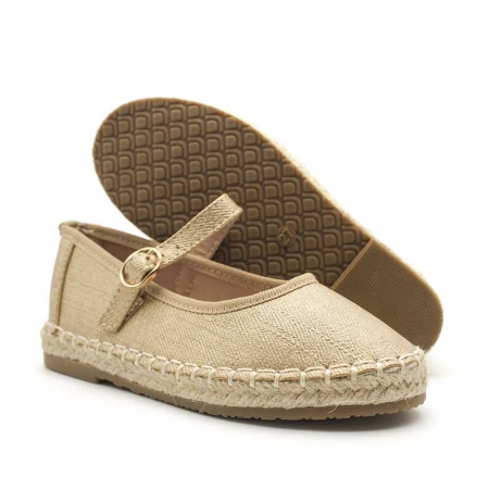 merceditas infantiles dorada de lona con esparto