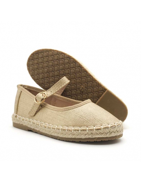 merceditas infantiles dorada de lona con esparto