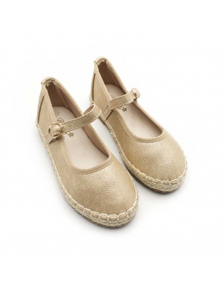 alpargata infantil dorada con pulsera y cierre cómodo