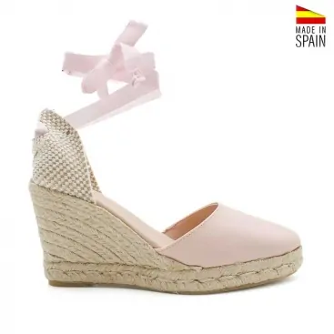 alpargata cuña piel rosa