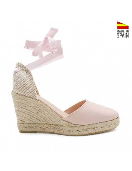 alpargata cuña piel rosa