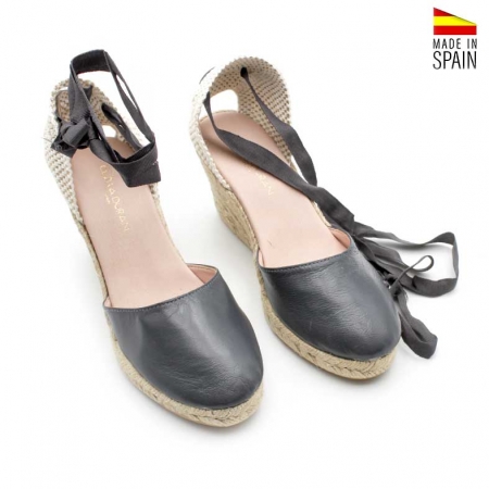 Alpargata piel gris oscuro con cintas