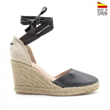 Alpargata piel gris oscuro con cintas