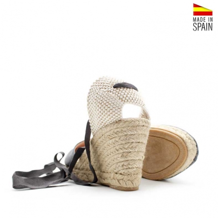 Alpargata piel gris oscuro con cintas