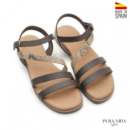 Sandalia multitiras piel marron