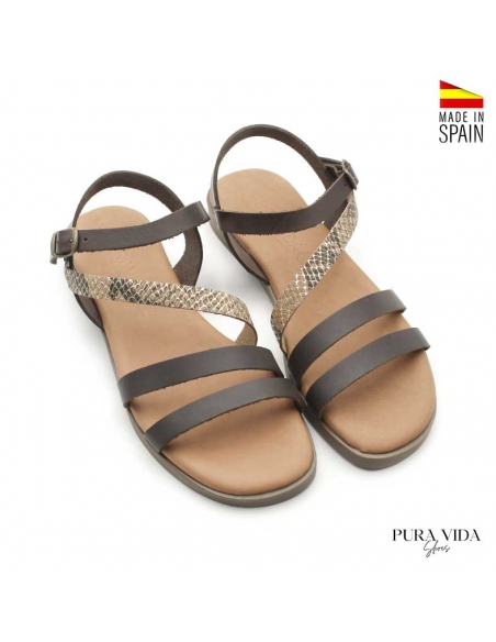 Sandalia multitiras piel marron