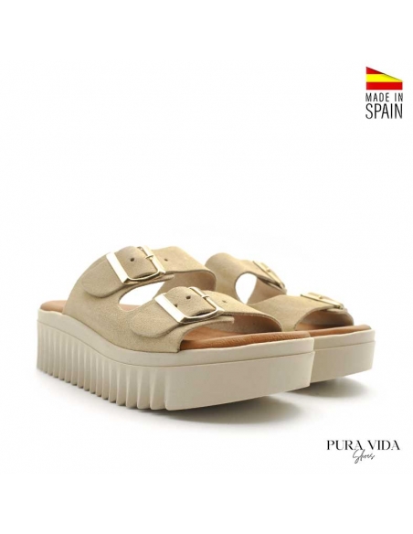 Sandalias Track serraje beige