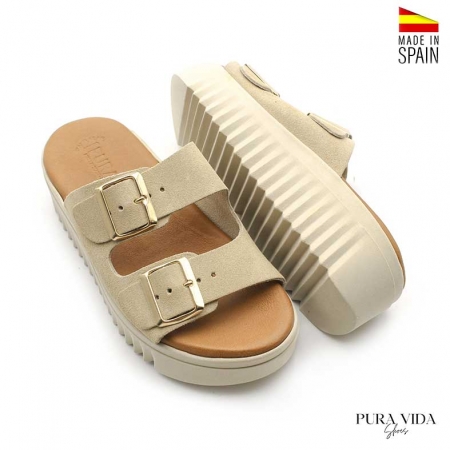 Sandalia track hebillas beige