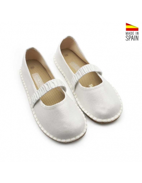 Merceditas Condiz blancas barefoot con destellos vista superior