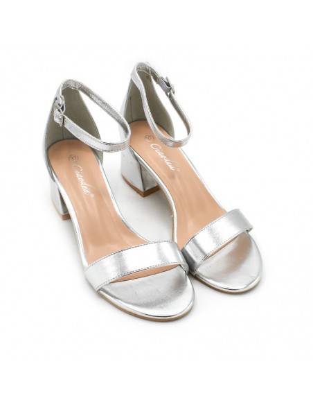 sandalias de tacon plateadas​