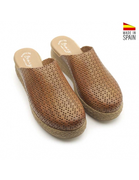 Zuecos Con Cuña Cuero