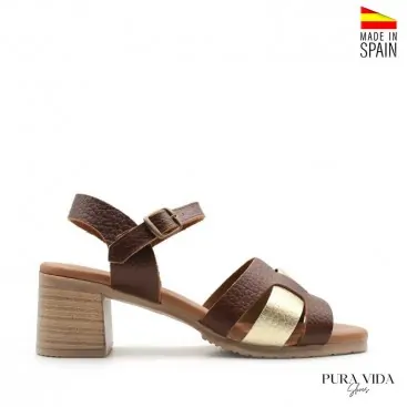 sandalia tacón piel