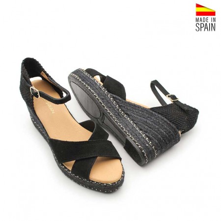 Cuñas altas negras verano mujer