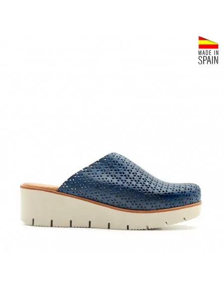 Zuecos de piel azul marino mujer
