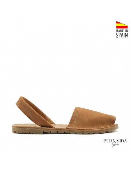 Sandalias Mallorquinas camel de serraje para mujer