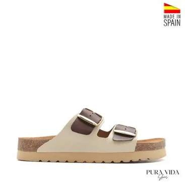 Sandalias bio cuero y beige